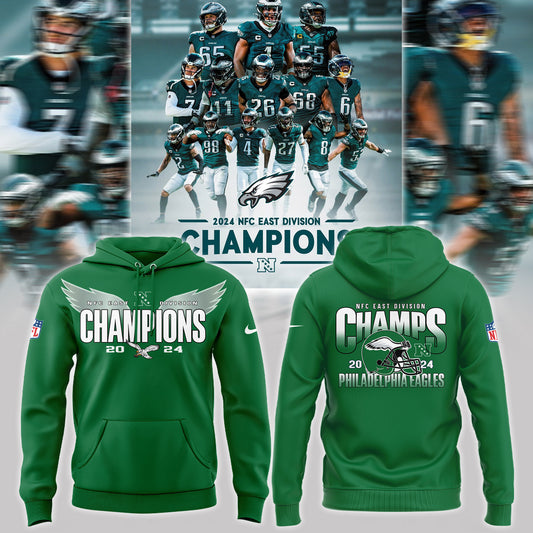 Special Edition Kelly Green Philadelphia Eagles 2024 NFC East Division Champions Hoodie