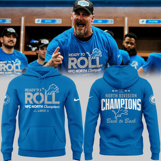 Blue Detroit Lions 2024 NFC North Division Champions Locker Room Trophy Hoodie