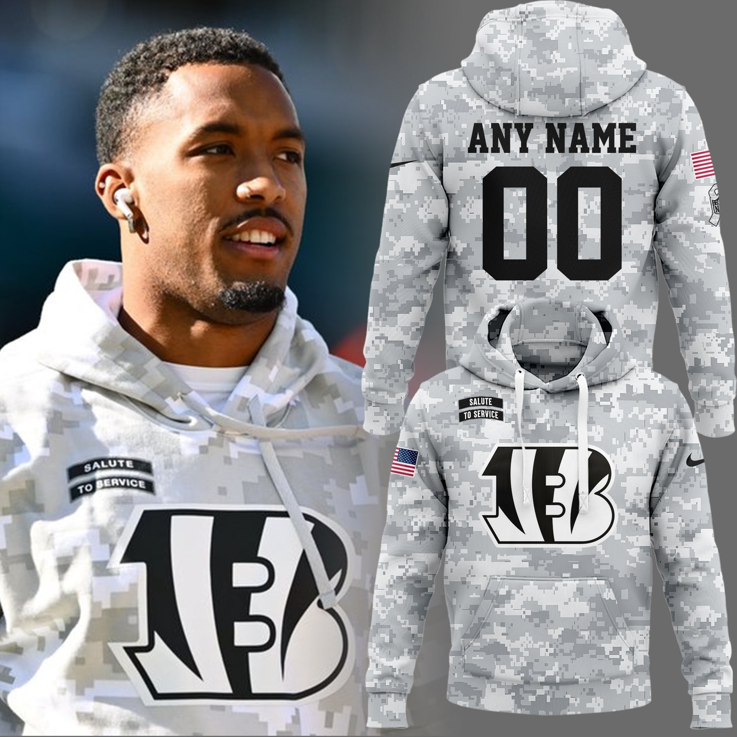 Special Arctic Camo Salute to Service Club Fleece Pullover Hoodie Custom Name Number