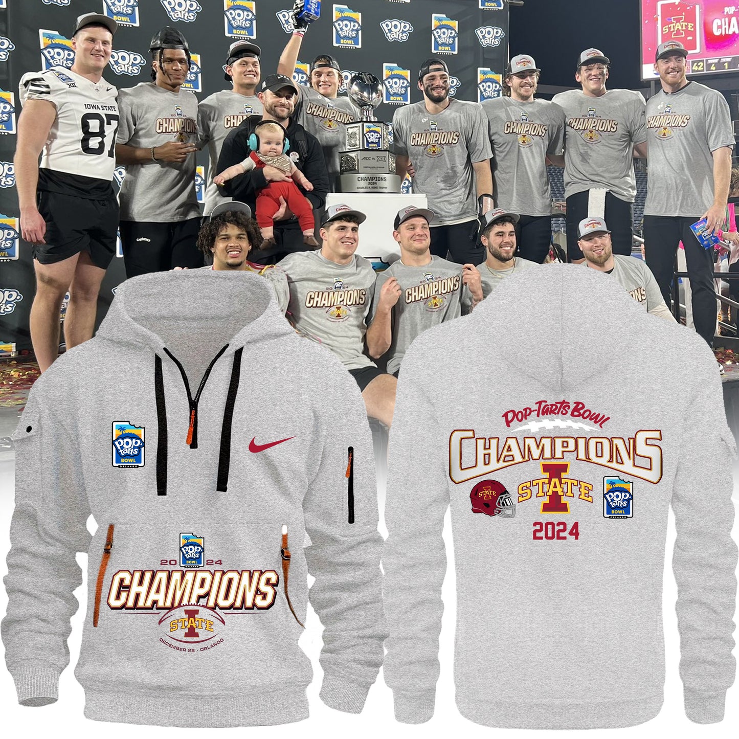 2024 Pop Tarts Bowl Champions Iowa State Football Limited Edition Half Zip Hoodie