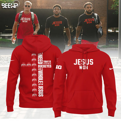 Limited Edition JESUS WON - OHIO STATE Football Red Hoodie 2024