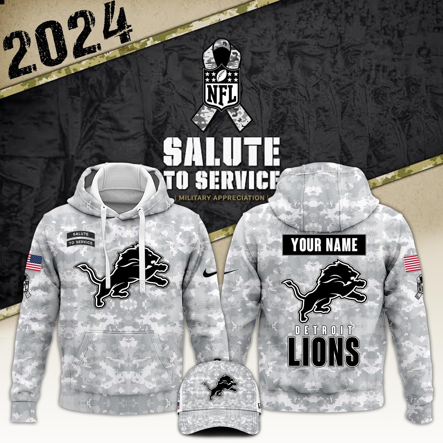 Arctic Camo Detroit Lions 2024 Salute to Service Club Hoodie 2024 Limited Edition, Salute to Service 2024