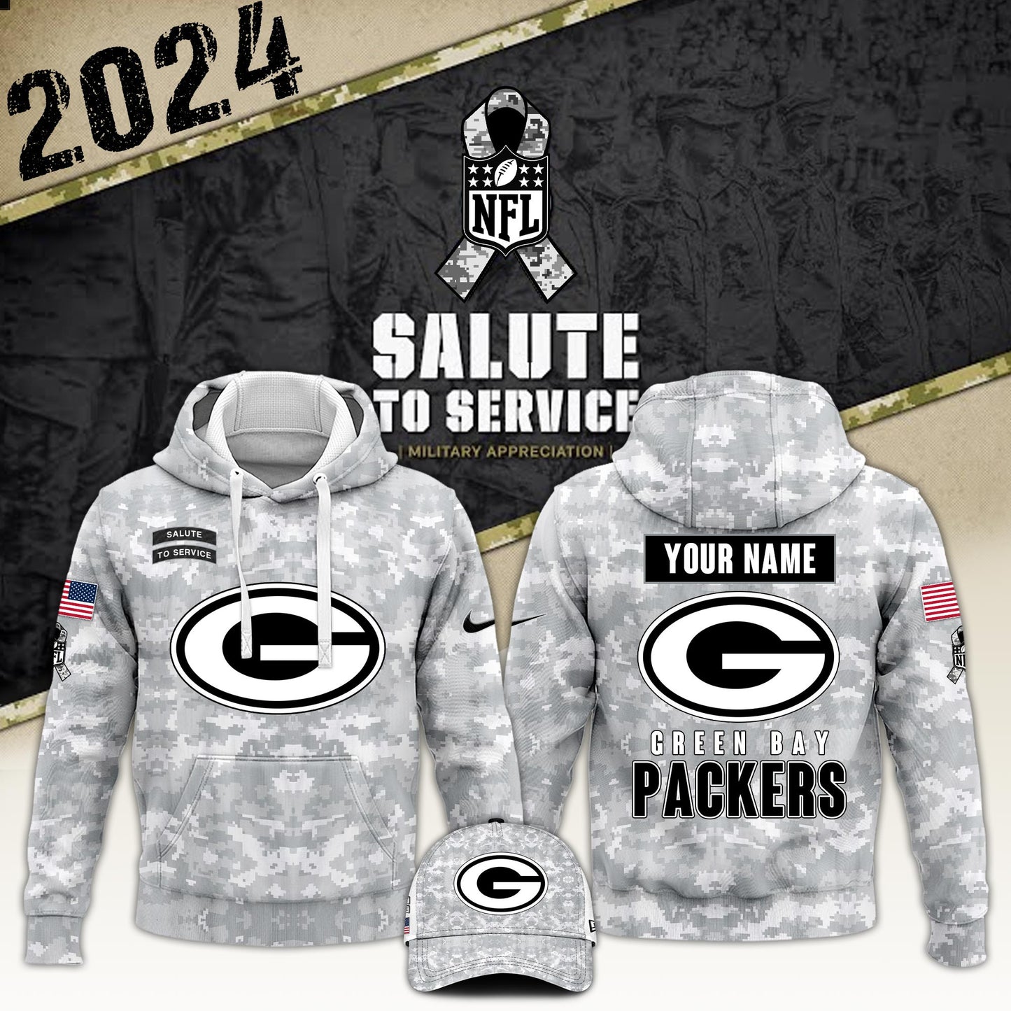 Green Bay Packers Arctic Camo 2024 Salute to Service Club Hoodie 2024 Limited Edition, Salute to Service 2024