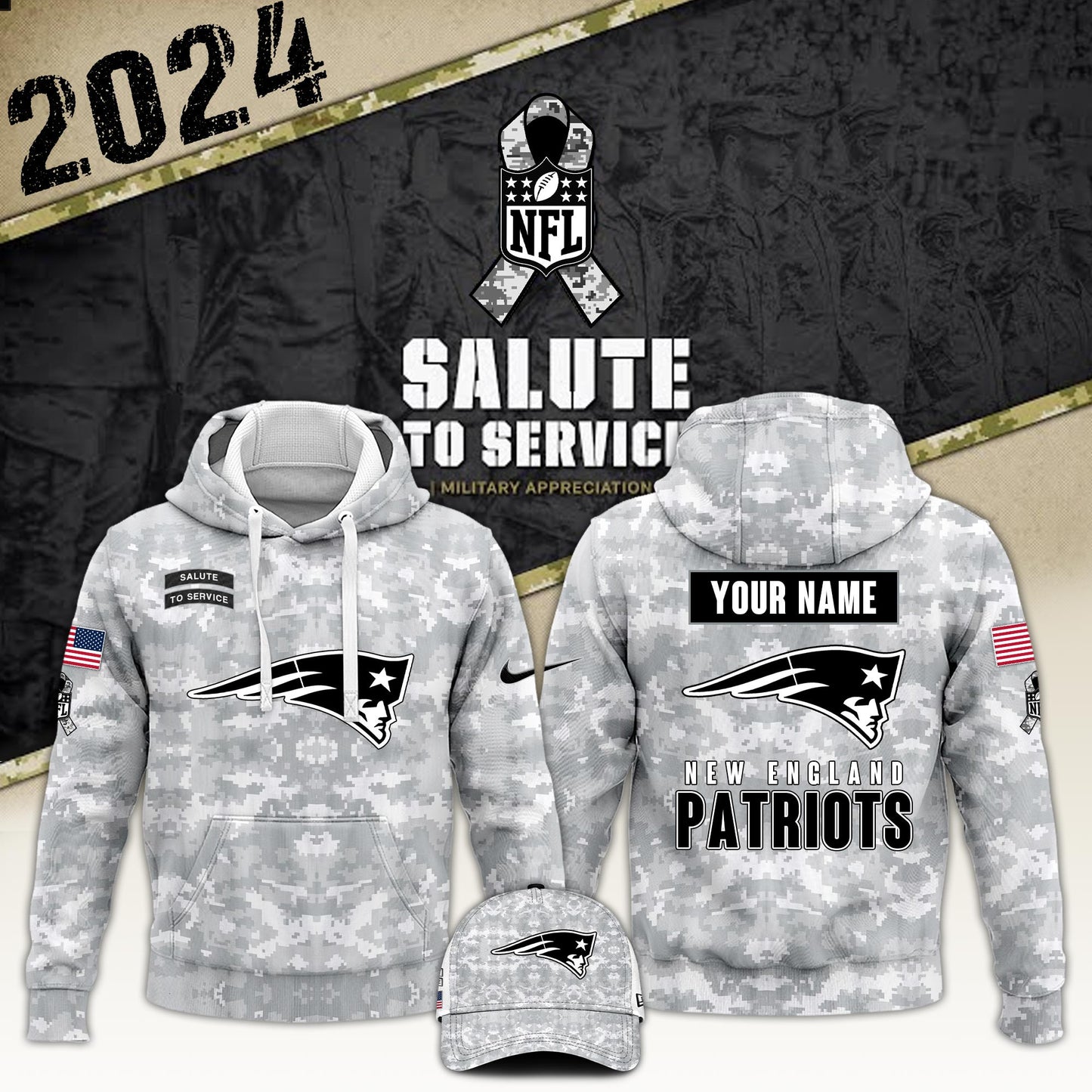 New England Patriots Arctic Camo 2024 Salute to Service Club Hoodie 2024 Limited Edition, Salute to Service 2024