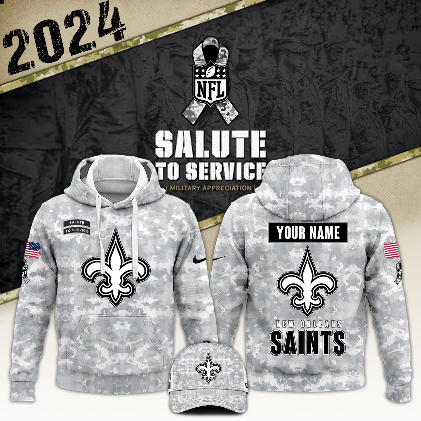 New Orleans Saints Arctic Camo 2024 Salute to Service Club Hoodie 2024 Limited Edition, Salute to Service 2024