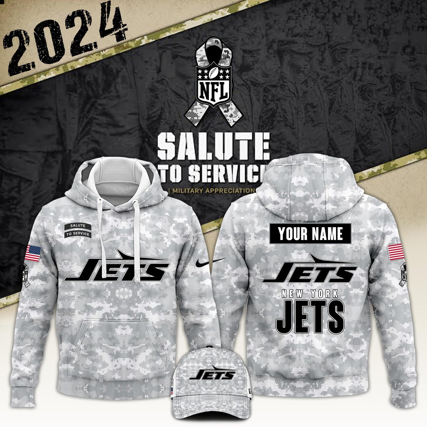 New York Jets Arctic Camo 2024 Salute to Service Club Hoodie 2024 Limited Edition, Salute to Service 2024