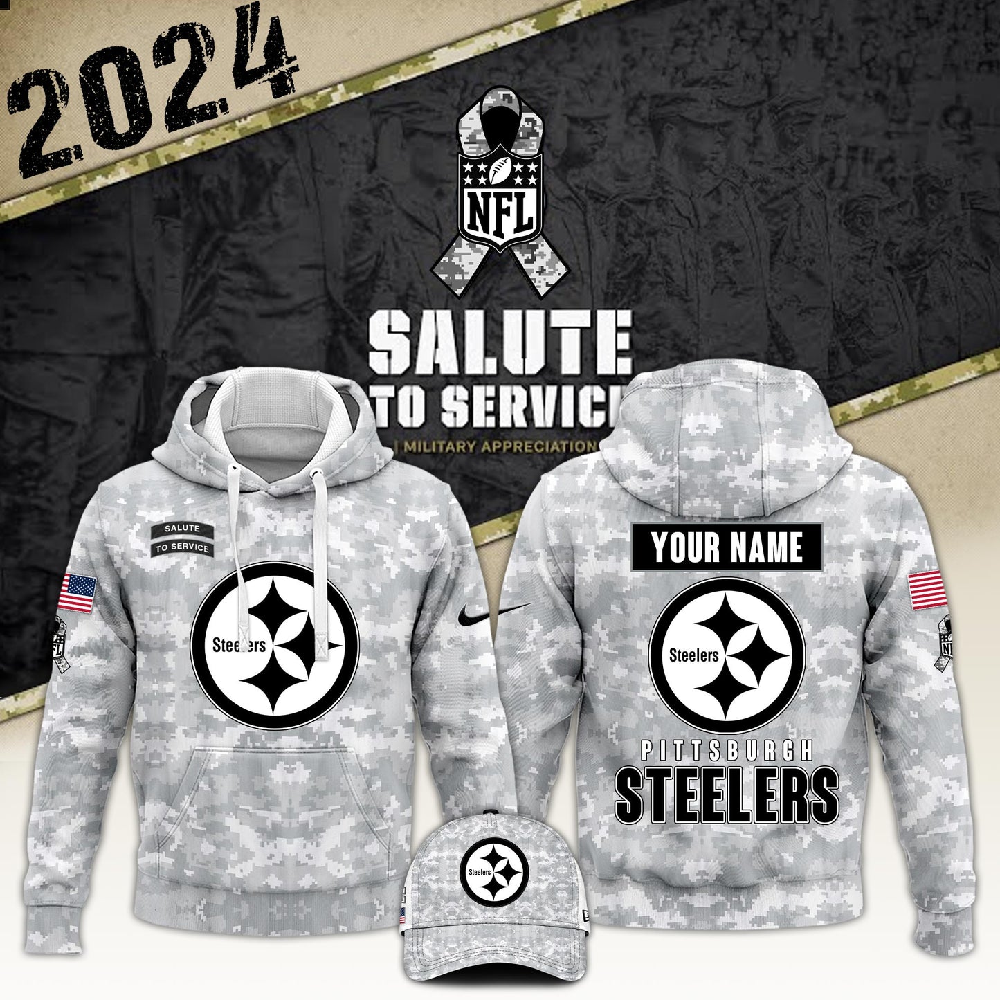 Pittsburgh Steelers Arctic Camo 2024 Salute to Service Club Hoodie 2024 Limited Edition, Salute to Service 2024