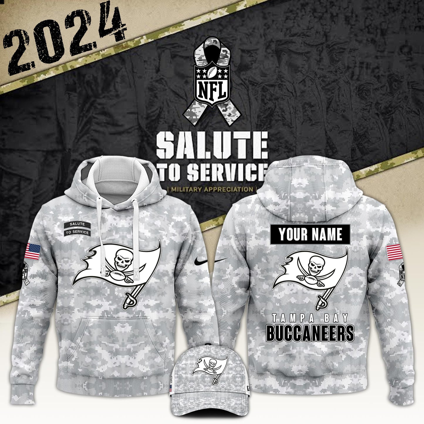 Tampa Bay Buccaneers Arctic Camo 2024 Salute to Service Club Hoodie 2024 Limited Edition, Salute to Service 2024