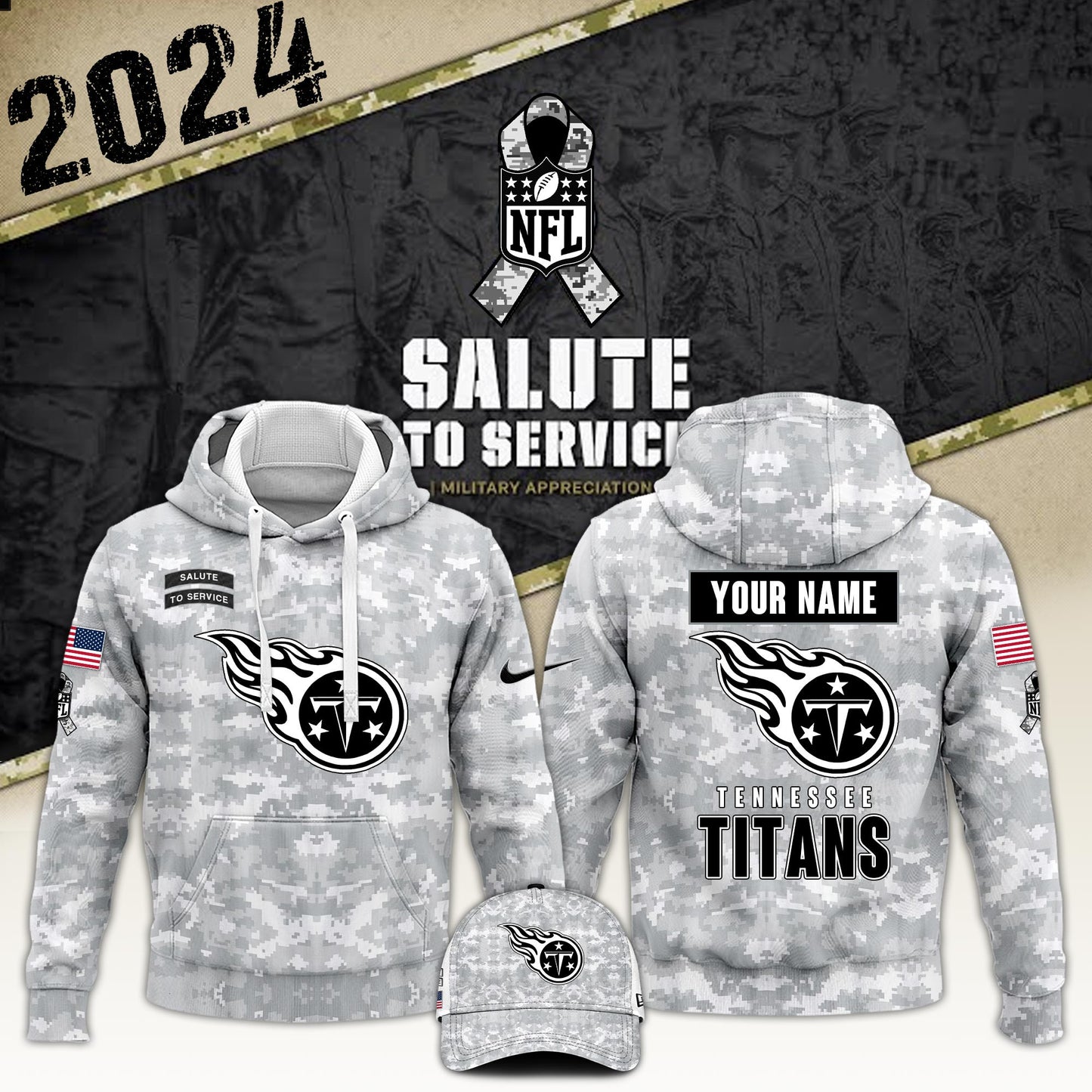 Tennessee Titans Arctic Camo 2024 Salute to Service Club Hoodie 2024 Limited Edition, Salute to Service 2024