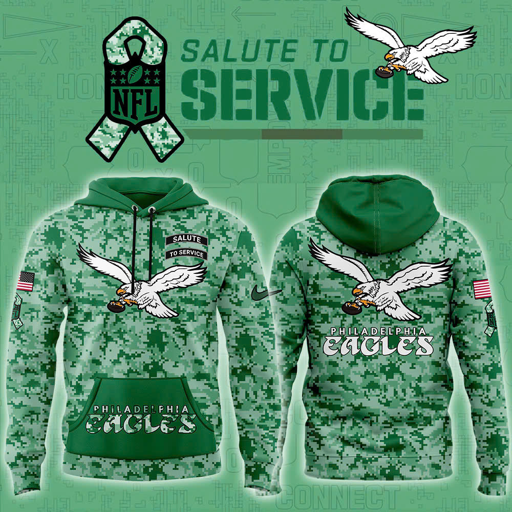 Philadelphia Eagles Kenlly Green Arctic Camo 2024 Salute to Service Club Fleece Pullo, Salute to Service 2024