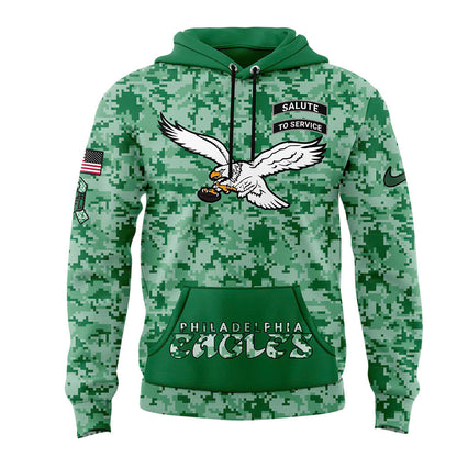 Philadelphia Eagles Kenlly Green Arctic Camo 2024 Salute to Service Club Fleece Pullo, Salute to Service 2024