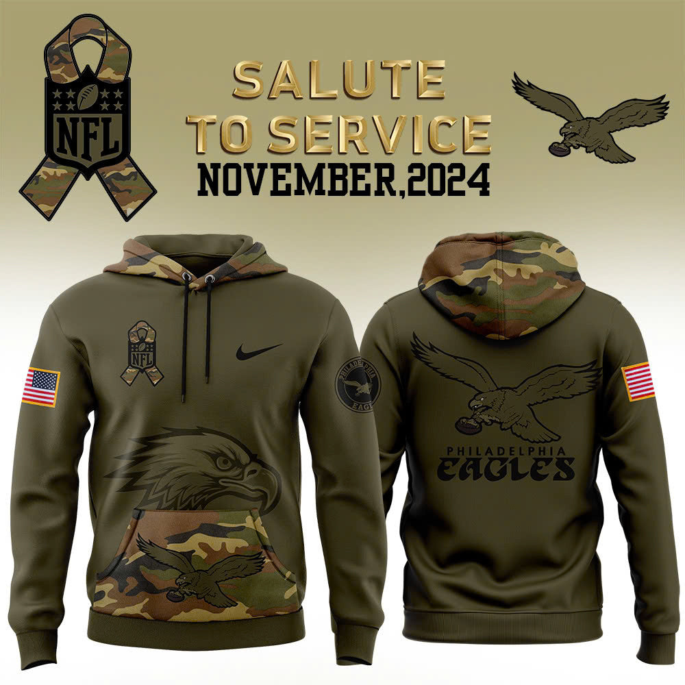 Men Philadelphia Eagles Camo 2024 Salute to Service Club Fleece Pullover Hoodie, Salute to Service 2024