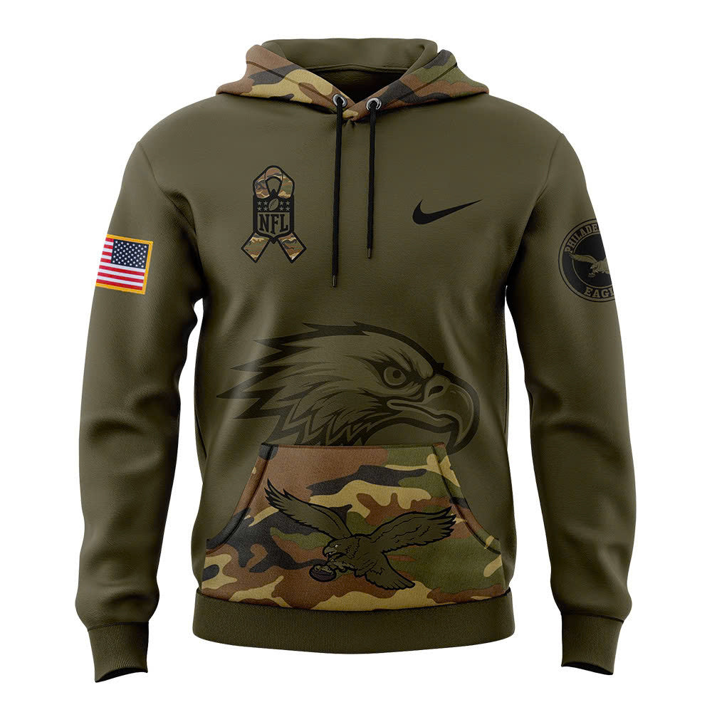 Men Philadelphia Eagles Camo 2024 Salute to Service Club Fleece Pullover Hoodie, Salute to Service 2024