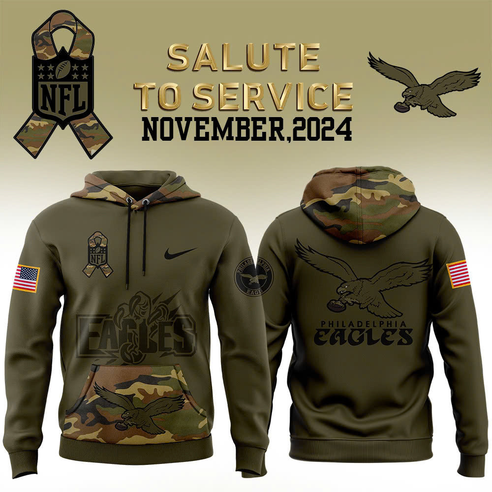 Men Philadelphia Eagles Camo 2024 Salute to Service Club Fleece Pullover Hoodie, Salute to Service 2024