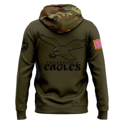 Men Philadelphia Eagles Camo 2024 Salute to Service Club Fleece Pullover Hoodie, Salute to Service 2024