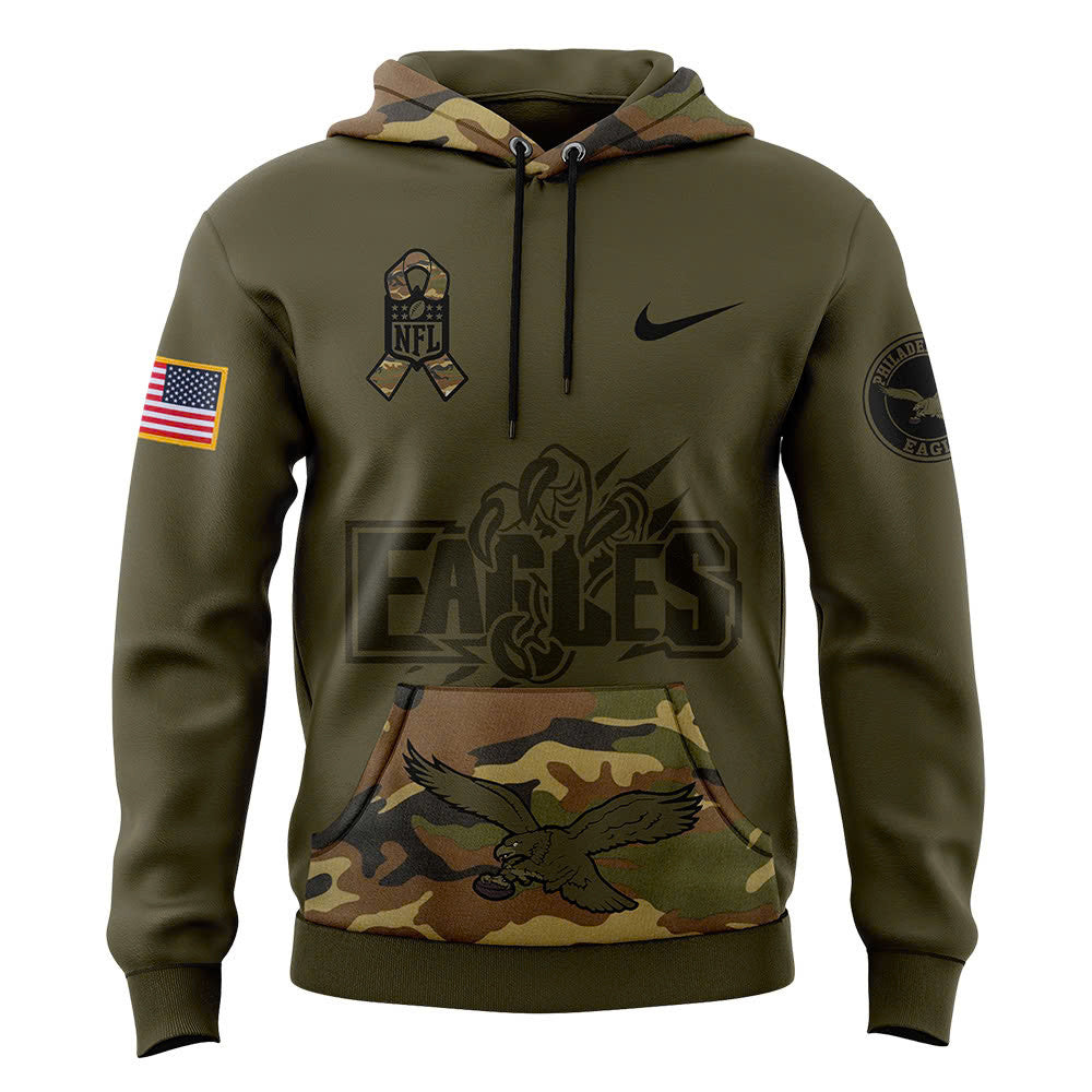 Men Philadelphia Eagles Camo 2024 Salute to Service Club Fleece Pullover Hoodie, Salute to Service 2024