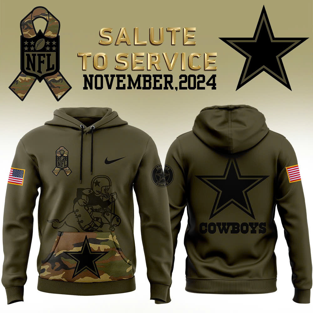 Men Dallas Cowboys Camo 2024 Salute to Service Club Fleece Pullover Hoodie, Salute to Service 2024