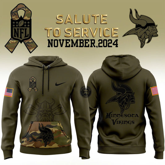 Men Minnesota Vikings Camo 2024 Salute to Service Club Fleece Pullover Hoodie, Salute to Service 2024