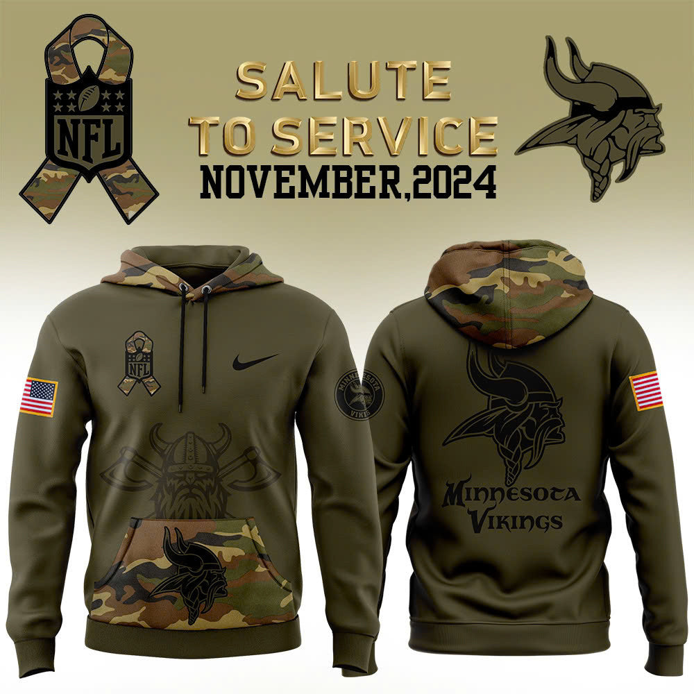 Men Minnesota Vikings Camo 2024 Salute to Service Club Fleece Pullover Hoodie, Salute to Service 2024