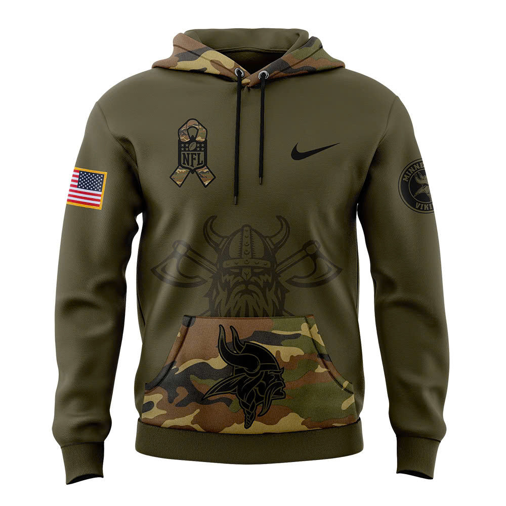 Men Minnesota Vikings Camo 2024 Salute to Service Club Fleece Pullover Hoodie, Salute to Service 2024