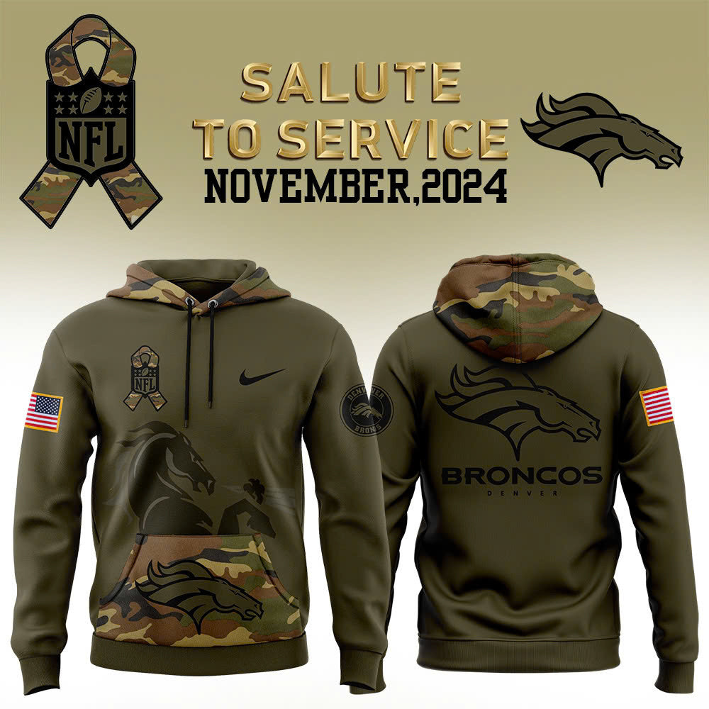 Men Denver Broncos Camo 2024 Salute to Service Club Fleece Pullover Hoodie, Salute to Service 2024