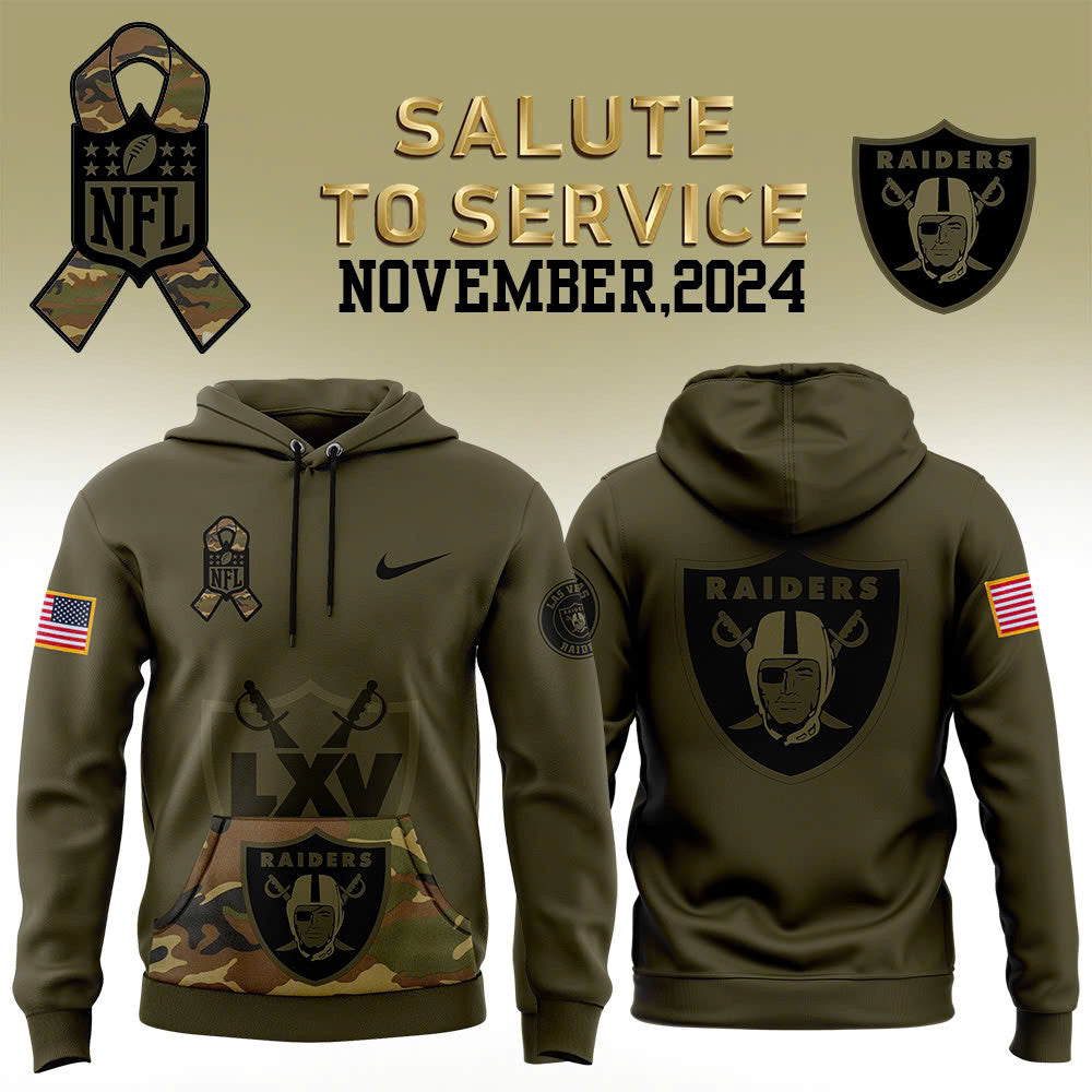 Men Las Vegas Raiders Camo 2024 Salute to Service Club Fleece Pullover Hoodie, Salute to Service 2024