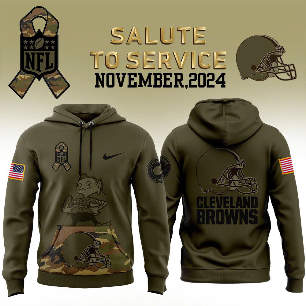 Men Cleveland Browns Camo 2024 Salute to Service Club Fleece Pullover Hoodie, Salute to Service 2024