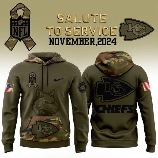 Men Kansas City Chiefs Camo 2024 Salute to Service Club Fleece Pullover Hoodie, Salute to Service 2024