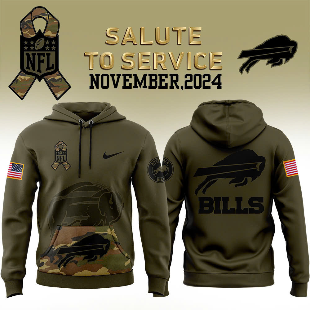 Men Buffalo Bills Camo 2024 Salute to Service Club Fleece Pullover Hoodie, Salute to Service 2024