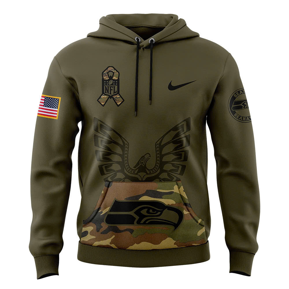 Men Seattle Seahawks Camo 2024 Salute to Service Club Fleece Pullover Hoodie, Salute to Service 2024