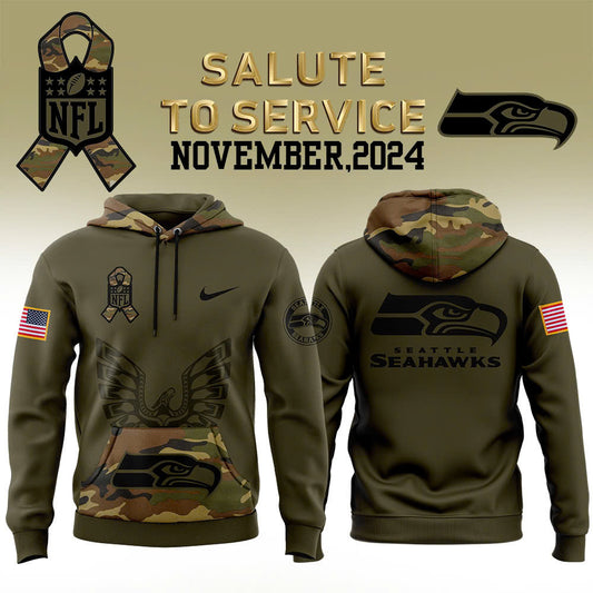 Men Seattle Seahawks Camo 2024 Salute to Service Club Fleece Pullover Hoodie, Salute to Service 2024