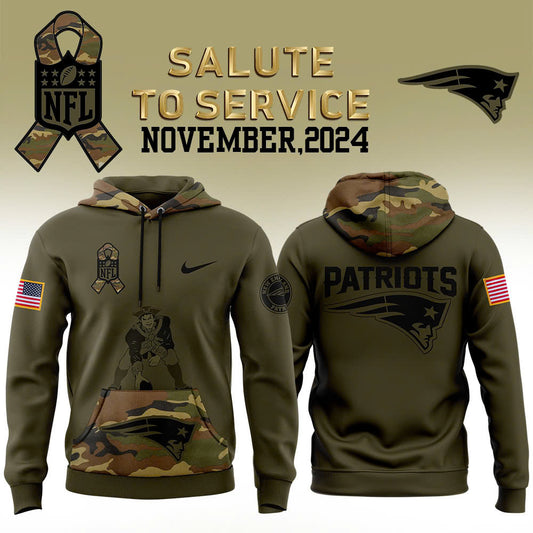 Men New England Patriots Camo 2024 Salute to Service Club Fleece Pullover Hoodie, Salute to Service 2024