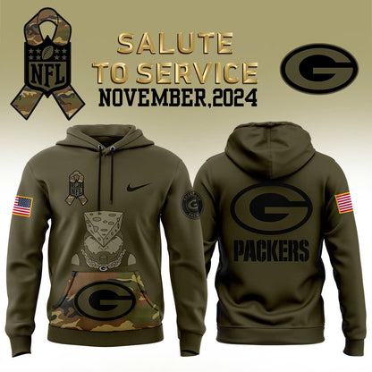 Men Green Bay Packers Camo 2024 Salute to Service Club Fleece Pullover Hoodie, Salute to Service 2024