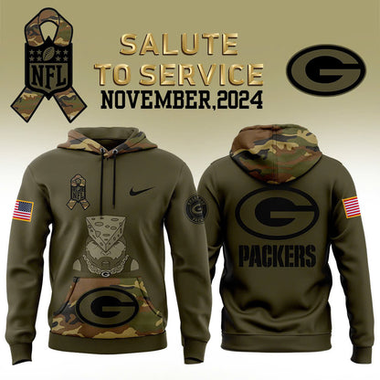 Men Green Bay Packers Camo 2024 Salute to Service Club Fleece Pullover Hoodie, Salute to Service 2024