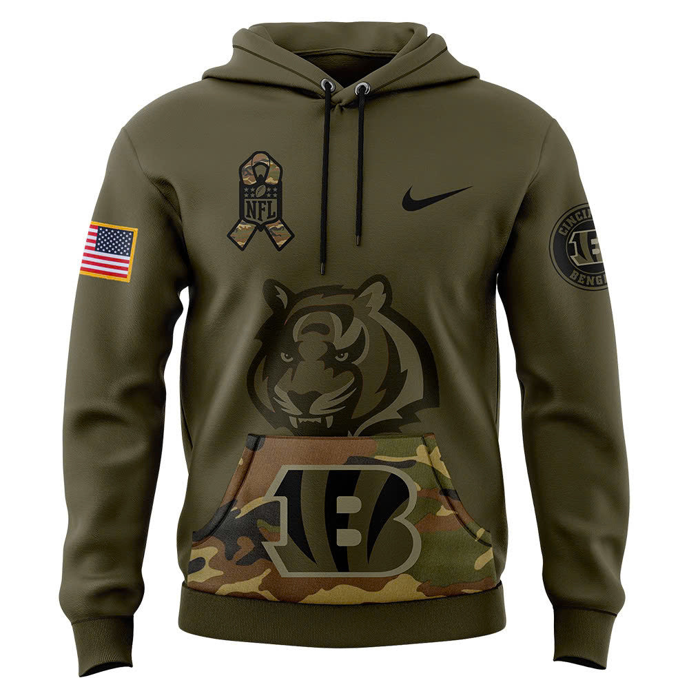 Men Cincinnati Bengals Camo 2024 Salute to Service Club Fleece Pullover Hoodie, Salute to Service 2024