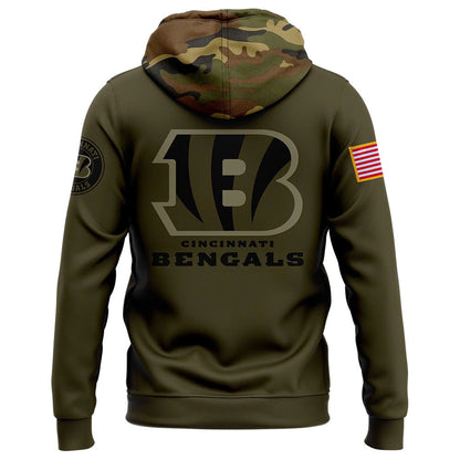 Men Cincinnati Bengals Camo 2024 Salute to Service Club Fleece Pullover Hoodie, Salute to Service 2024