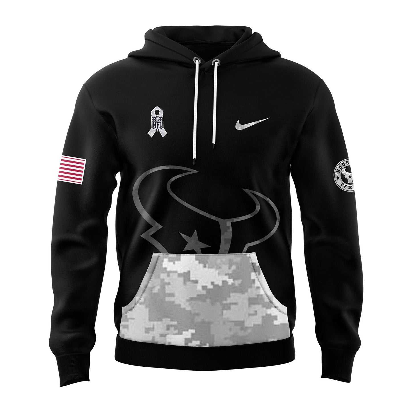 Men Arctic Camo Houston Texans 2024 Salute to Service Club Fleece Pullover Hoodie, Salute to Service 2024