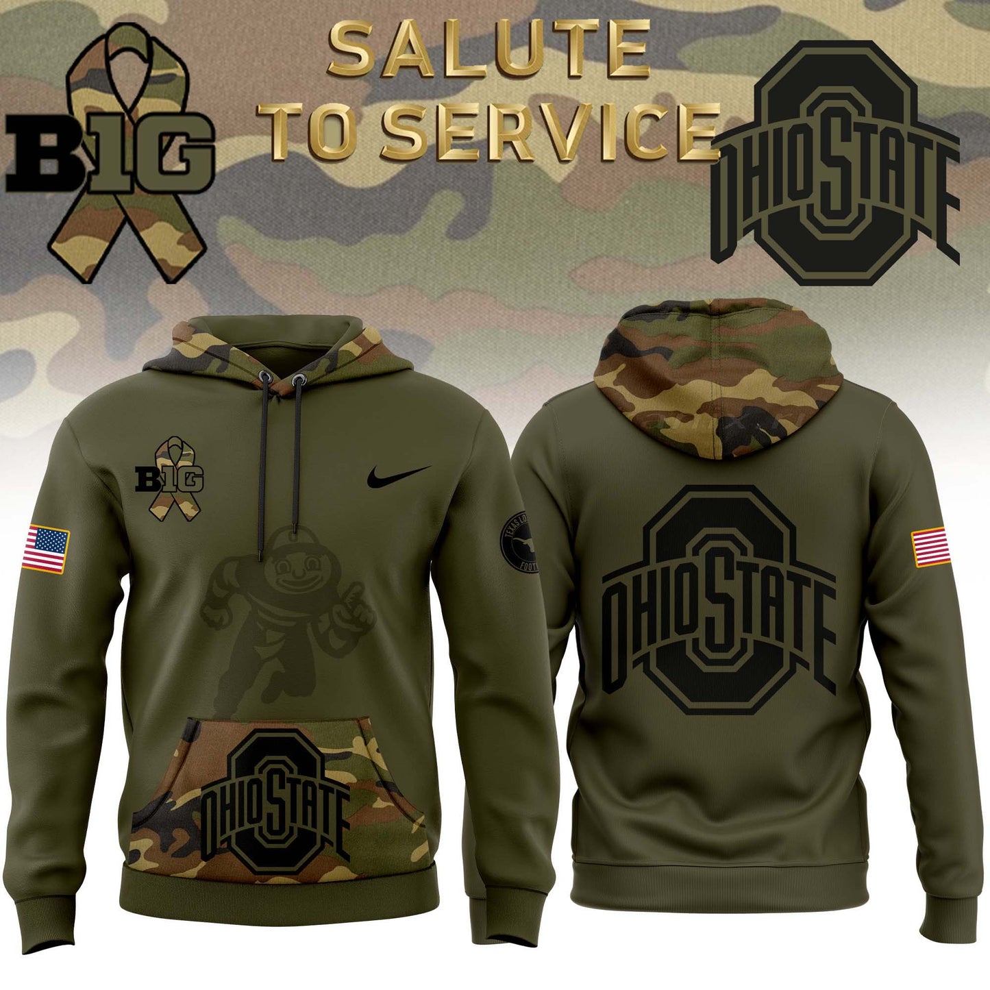 Ohio State Buckeyes Camo 2024 Salute to Service Club Fleece Pullover Hoodie, Salute to Service 2024