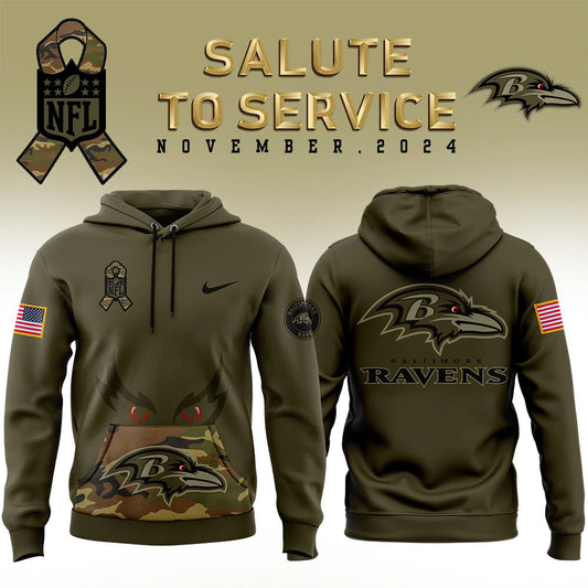 Men Baltimore Ravens Camo 2024 Salute to Service Club Fleece Pullover Hoodie, Salute to Service 2024