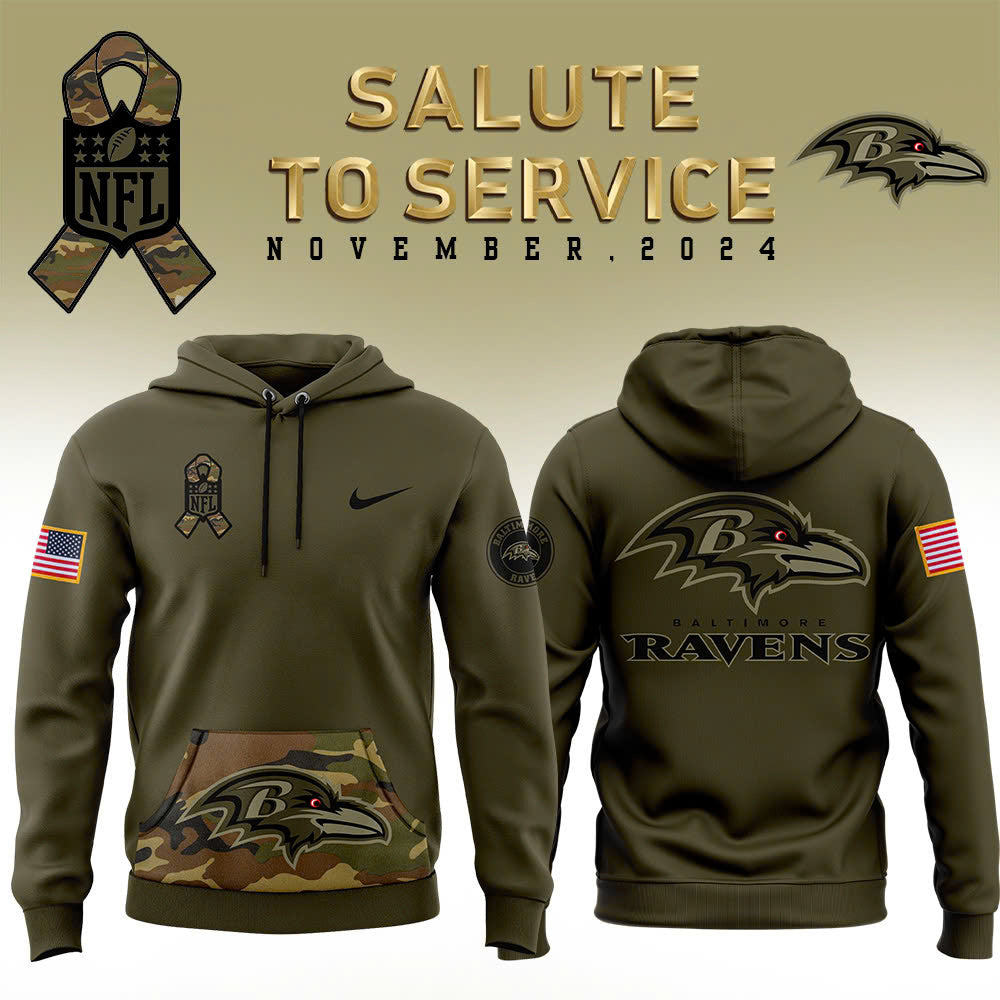 Men Baltimore Ravens Camo 2024 Salute to Service Club Fleece Pullover Hoodie, Salute to Service 2024