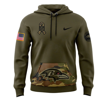 Men Baltimore Ravens Camo 2024 Salute to Service Club Fleece Pullover Hoodie, Salute to Service 2024