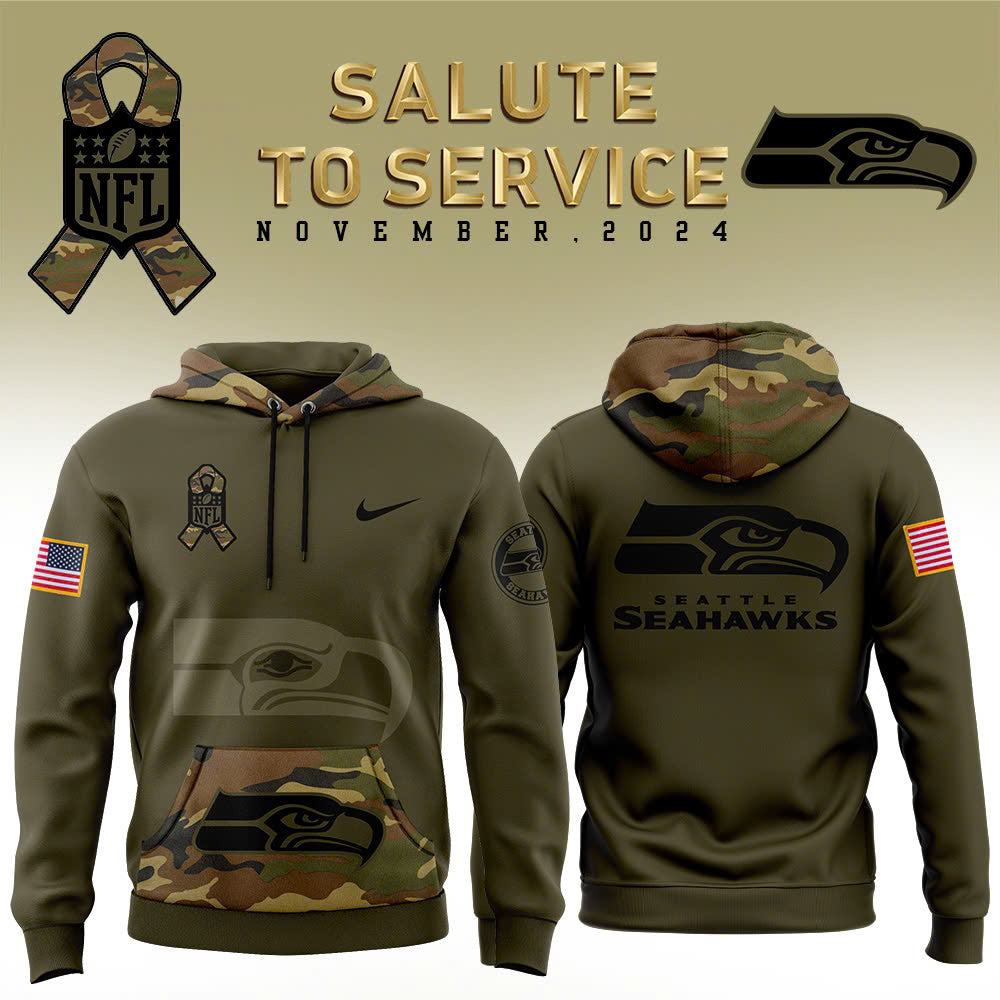 Men Seattle Seahawks Camo 2024 Salute to Service Club Fleece Pullover Hoodie, Salute to Service 2024