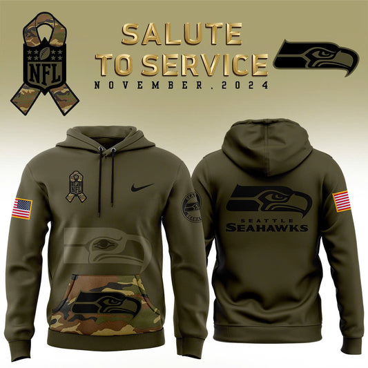 Men Seattle Seahawks Camo 2024 Salute to Service Club Fleece Pullover Hoodie, Salute to Service 2024