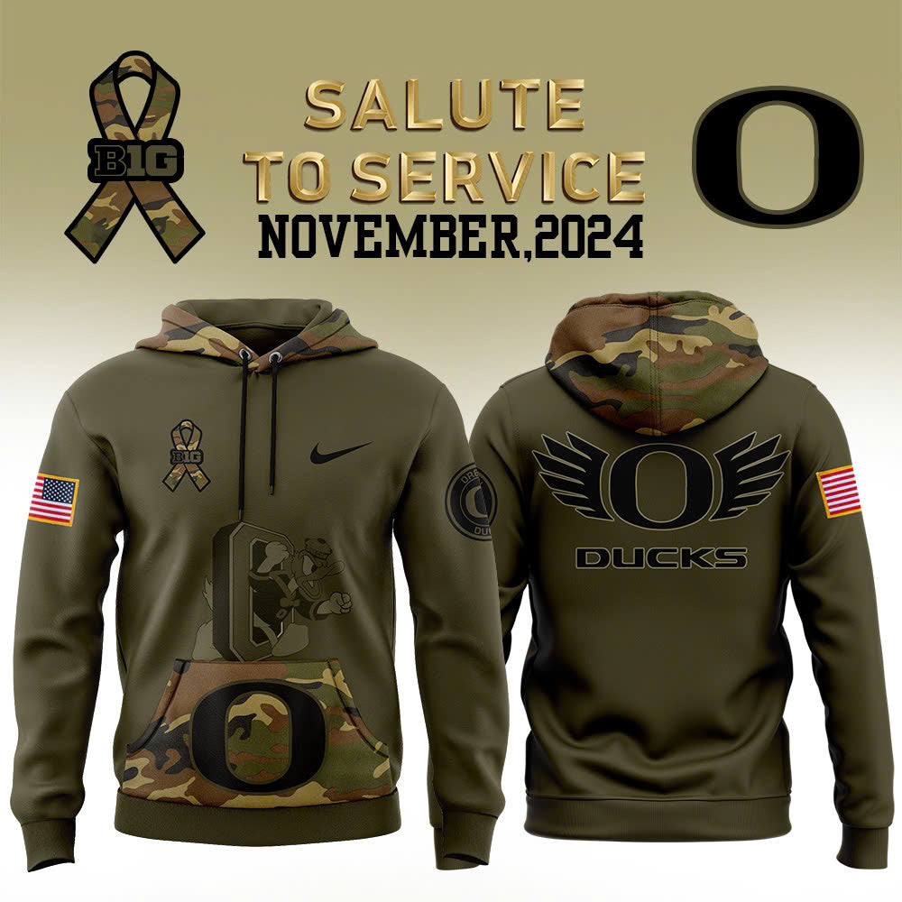 Men Oregon Ducks Football Camo 2024 Salute to Service Club Fleece Pullover Hoodie, Salute to Service 2024