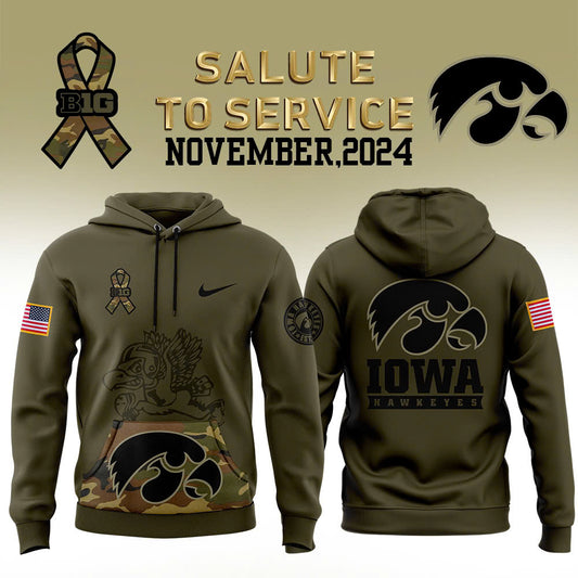 Iowa Hawkeyes Football Camo 2024 Salute to Service Club Fleece Pullover Hoodie, Salute to Service 2024