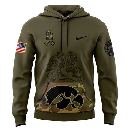 Iowa Hawkeyes Football Camo 2024 Salute to Service Club Fleece Pullover Hoodie, Salute to Service 2024