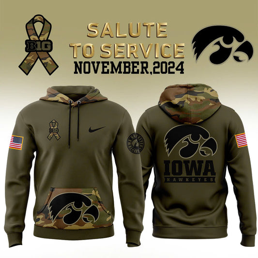 Iowa Hawkeyes Football Camo 2024 Salute to Service Club Fleece Pullover Hoodie, Salute to Service 2024