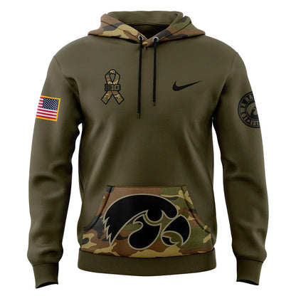 Iowa Hawkeyes Football Camo 2024 Salute to Service Club Fleece Pullover Hoodie, Salute to Service 2024