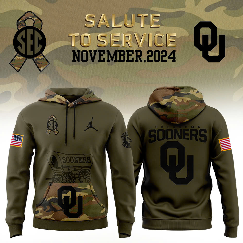 Oklahoma Sooners Football Camo 2024 Salute to Service Club Fleece Pullover Hoodie, Salute to Service 2024