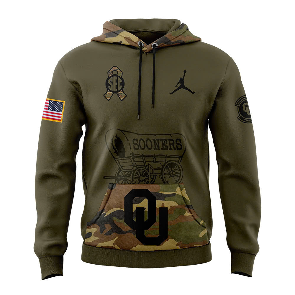 Oklahoma Sooners Football Camo 2024 Salute to Service Club Fleece Pullover Hoodie, Salute to Service 2024